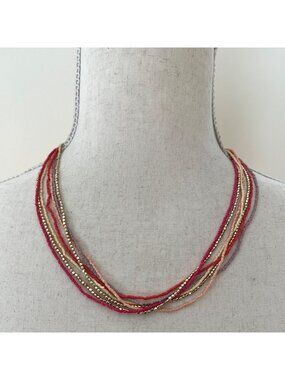 Multistrand Bohemian Beaded Necklace With Gold Accents & Adjustable Chain 17"+3"